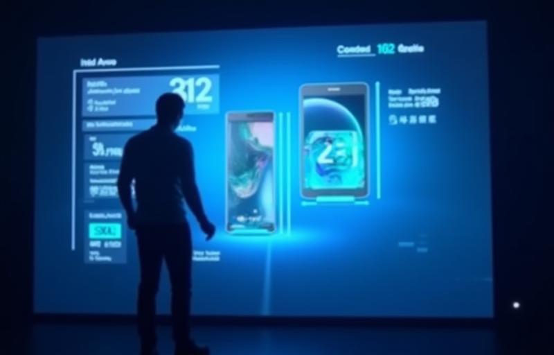 Person comparing different phones and specifications on a large screen