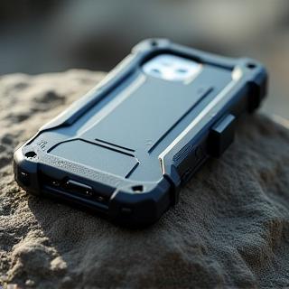Rugged, protective phone case on a hard surface