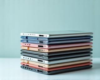 Stack of new and used smartphones on display